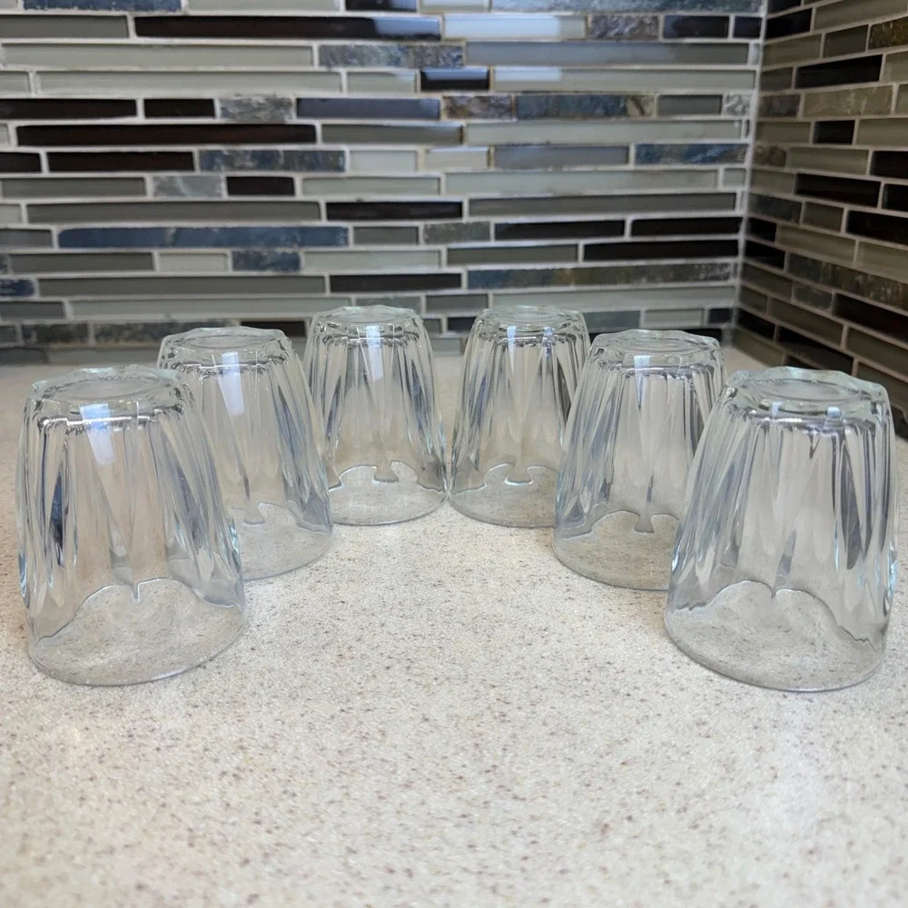 VTG Vetravir Italy Clear Glass Juice Glasses Set of 6 Paneled Scalloped Art Deco